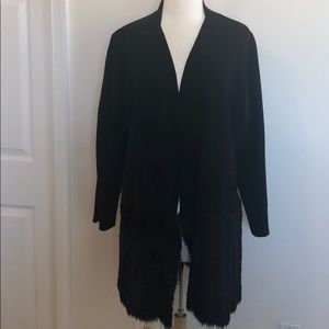 Alfani Black Cardigan With Fur Trim